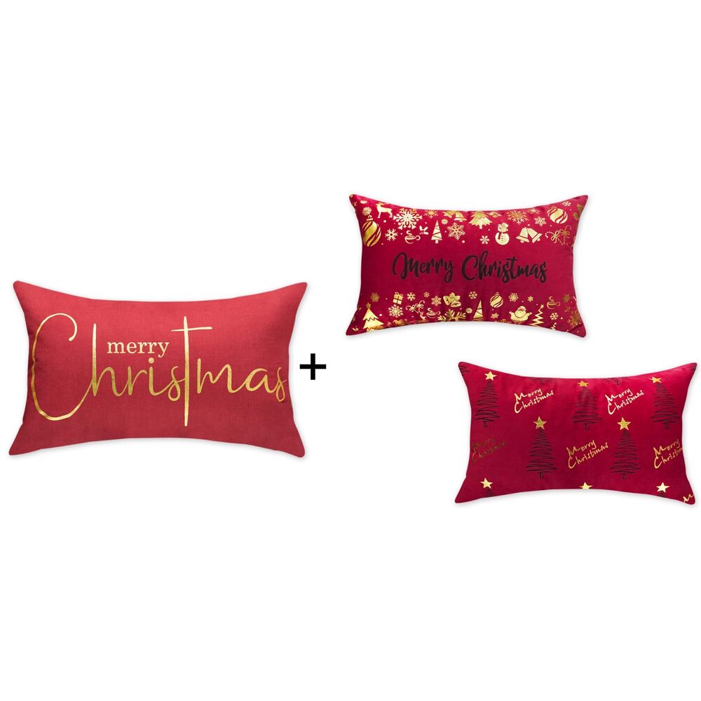 6743 Christmas Red Gold Pillow Cover 12 x 20 mas Decor Throw Lumbar Cushion